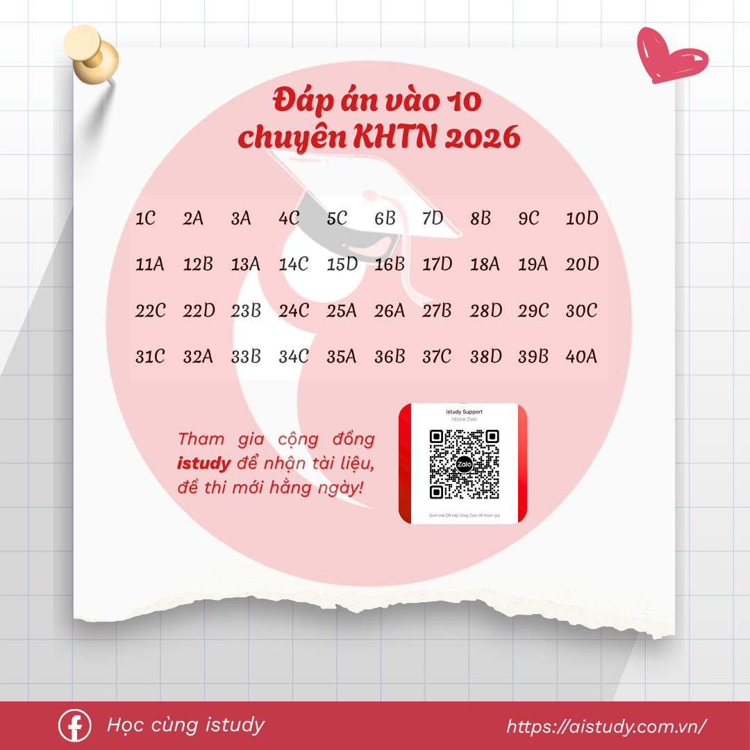 Đáp án — Đề vào 10 THPT Chuyên KHTN 2026 - tiếng Anh