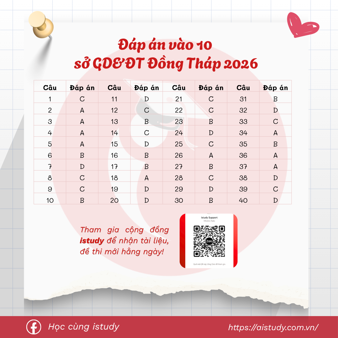 Đáp án — Đề thi vào 10 tỉnh Đồng Tháp - môn tiếng Anh