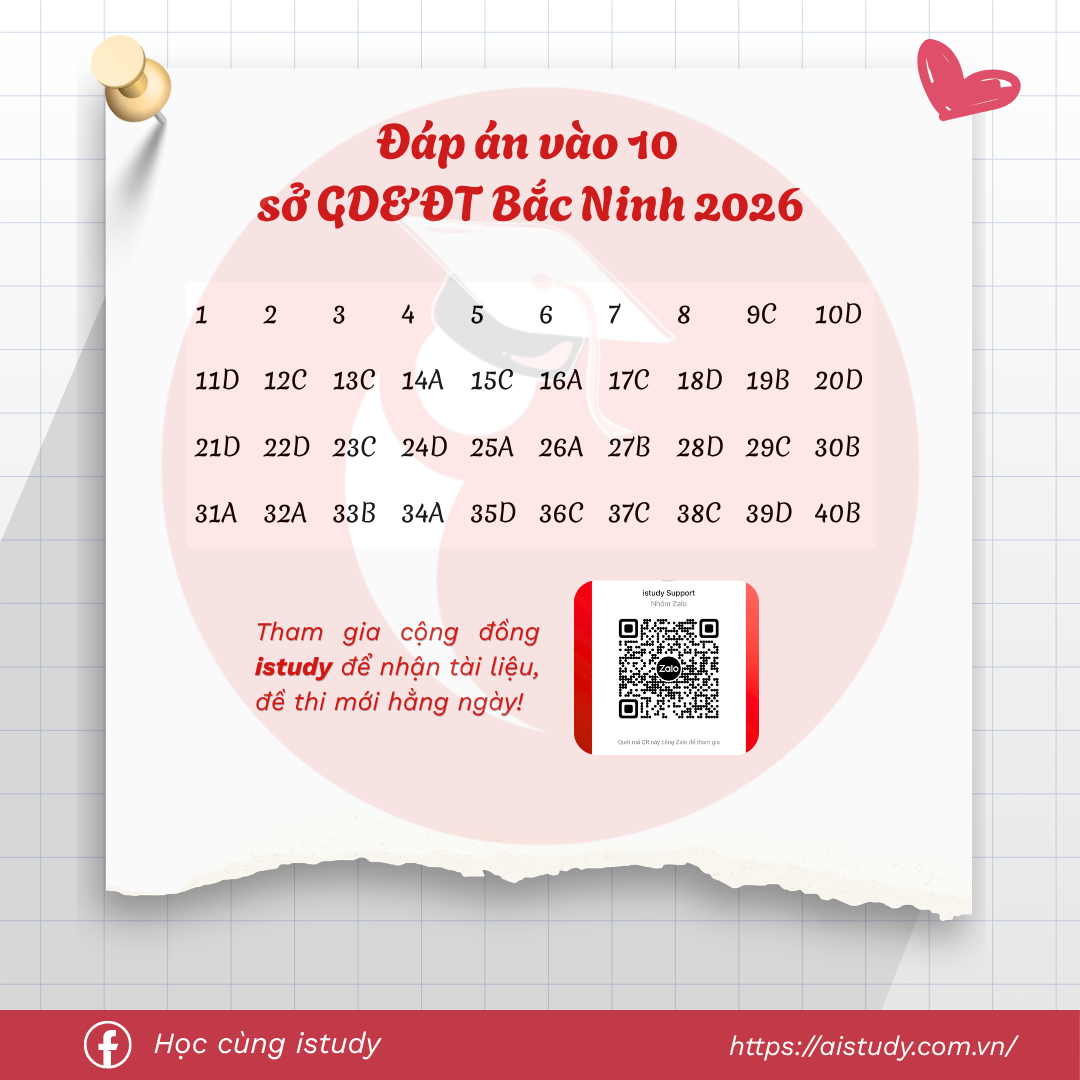 Đáp án — Đề thi vào 10 Bắc Ninh - môn tiếng Anh