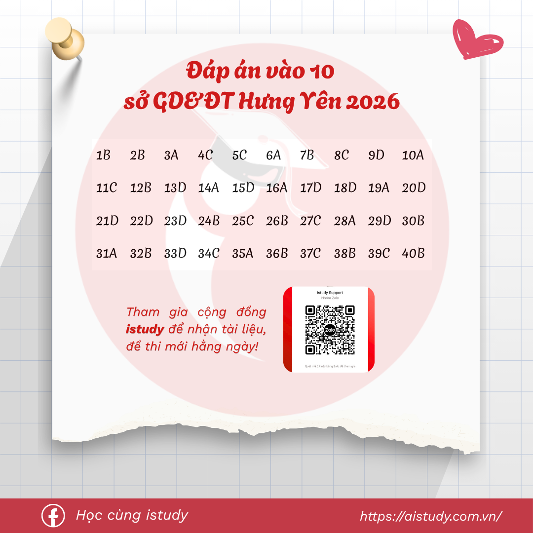 Đáp án — Đề thi vào 10 Hưng Yên 2026 - môn tiếng Anh
